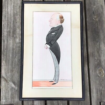 Old Vintage Early 20th Century Pen & Watercolour Painting Male Caricature Signed