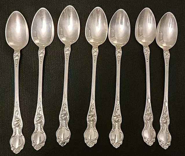 Lot Of 7 WALLACE STERLING SILVER Iced Tea Spoons VIOLET Pattern Teaspoons 7" 925