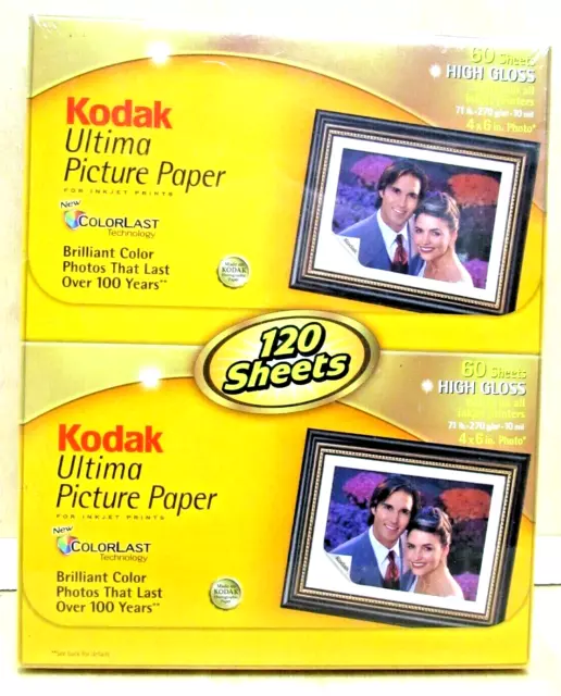 Kodak Ultima Photo Paper 120 Sheets High Gloss 4x6(Actual size 4x6 1/2) - New