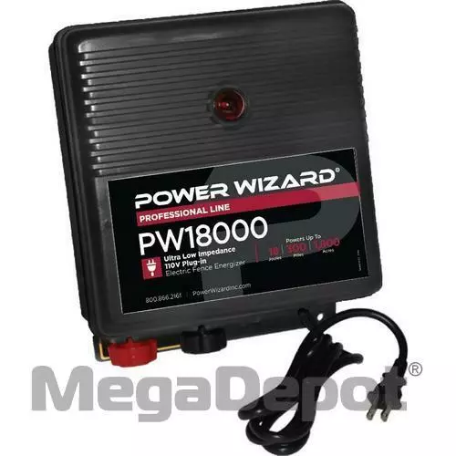 Power Wizard PW18000, Plug-In Electric Fence Charger, 18 Joule Output