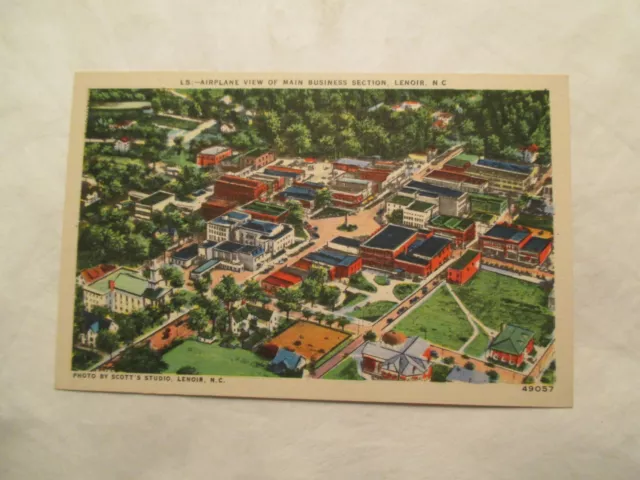 North Carolina Postcard Airplane View Main Business Section Lenoir NC