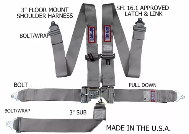 Rjs Racing Sfi 16.1 Latch & Link 5 Pt Floor Mount Harness Gray 1131007