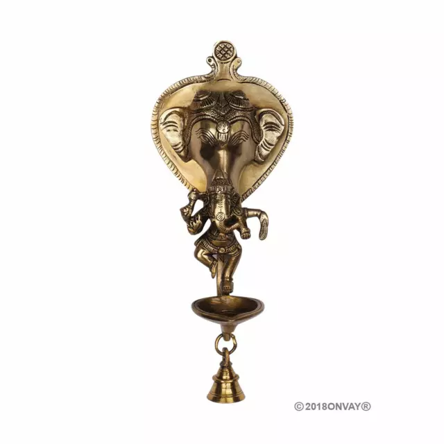 Brass Wall Hanging Dancing Ganesha With Lovely Bell Traditional Look Showpiece