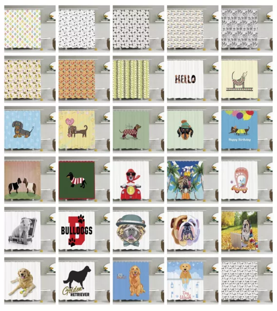 Dog Shower Curtain Fabric Bathroom Decor Set with Hooks 4 Sizes Available