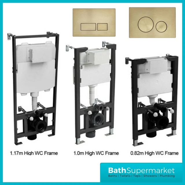 CONCEALED CISTERN WC Universal Frame Wall Hung Toilet Brushed Brass