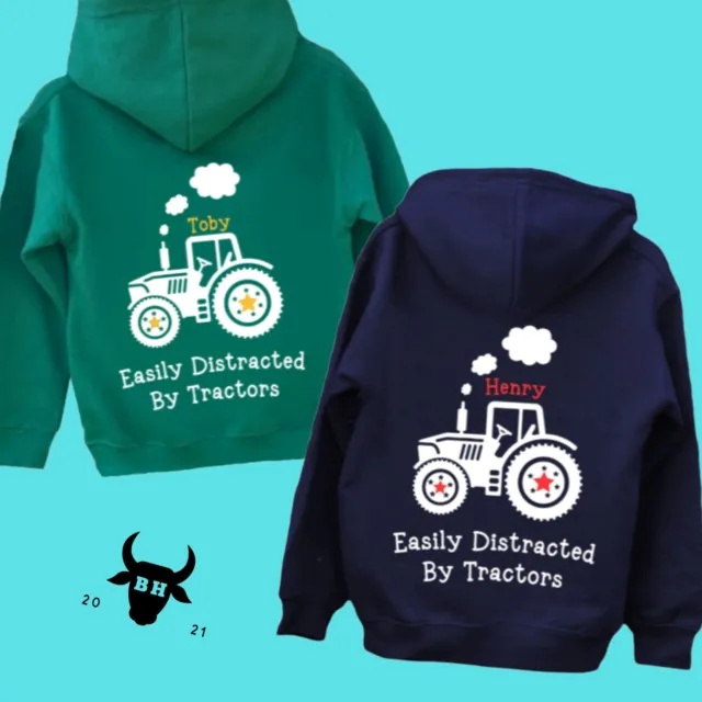 Personalised boys Tractor 'Easily Distracted By Tractors' Jumper Hoodie Farming