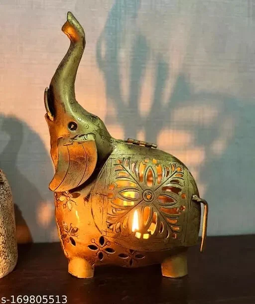 Set Di 2 Pantaloncini Fino Dorato Elefante a Forma Metallo Lumino Candela Casa
