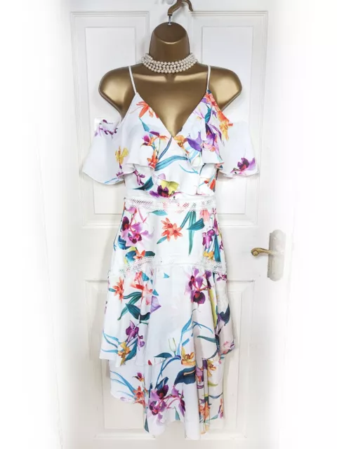 LIPSY STUNNING FLORAL Cold Shoulder Mock Wrap Dress With Hi Low Hem Size 16 28.00 PicClick UK