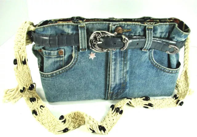 Vtg 1980's Jordache Jeans Purse With Belt And Macrame Carry Strap