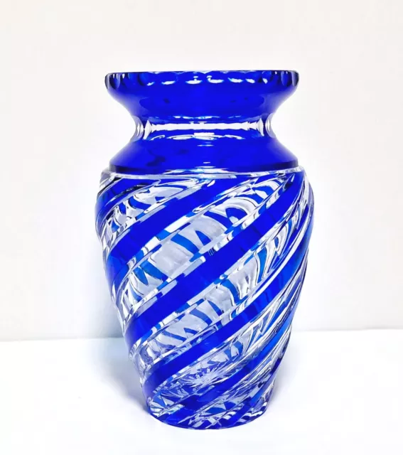 Vintage Überfang blau Massive Bleikristall Vase - Echt Qualität - H.21,5 cm