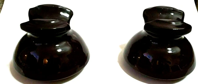 (2) Antique Locke Ceramic Insulators Brown Very Large 1890'S Porcelain Glazed