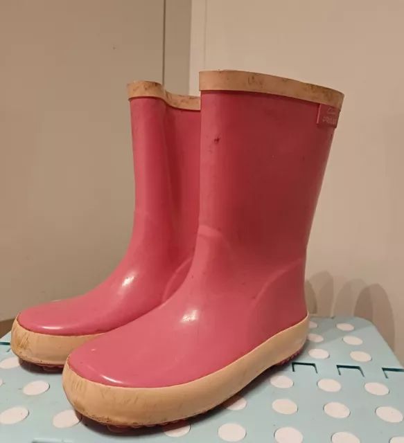 CLARKS GIRLS WELLIES Welly Boots Size 7G Pink Great Condition