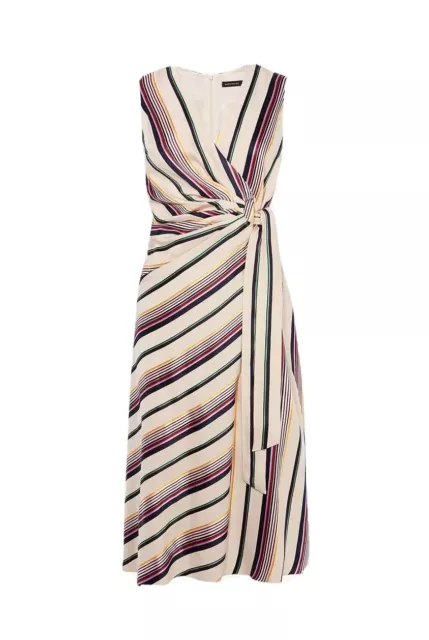 Karen Millen Striped Wrap Dress Asymmetrical Hem NWT $479.00 Size 8 Medium