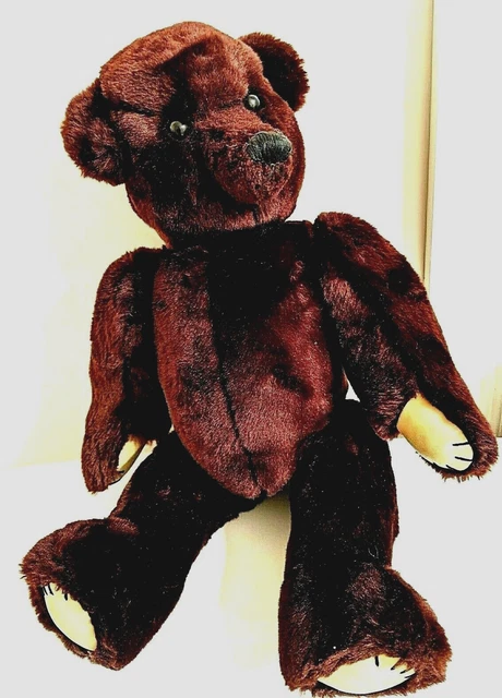 Vintage 1990’s Hand Made Art Teddy Bear Leather Paws Plush Fur