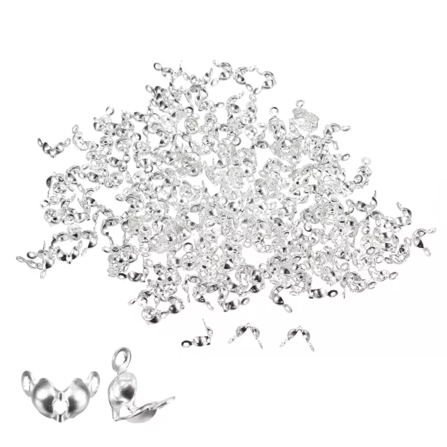 200Pcs Metal Open Bead Tips Knot Covers Jewelry Making Calotte Ends Caps Grey