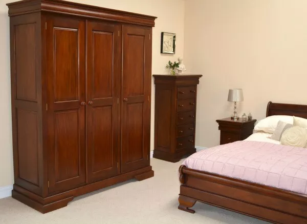 Solid Mahogany French Louis Philippe Sleigh Three Door Wardrobe ARM022L
