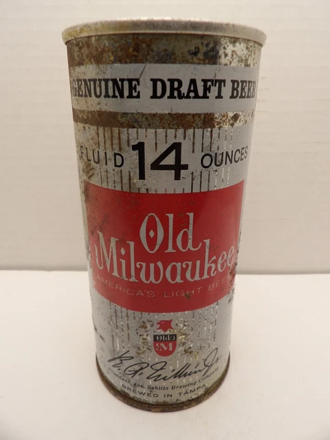 14oz OLD MILWAUKEE GENUINE DRAFT 1966 AT TAMPA FLORIDA PULL TAB BEER CAN #158-26