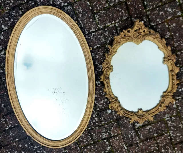 2 X Large Antique Decorative Ornate, Carved, Gilt/Gold Framed Oval Wall Mirrors.