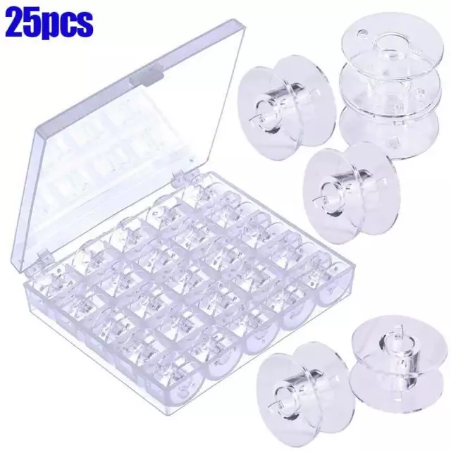 25X Empty Bobbins Sewing Machine Spools Clear Plastic with Case Storage Box AU