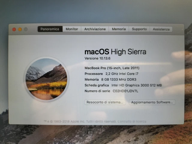 Apple MacBook Pro Late 2011, Intel i7 2,2 Ghz, 8gb Ram, SSD 240Gb, 15,4", LEGGI 4
