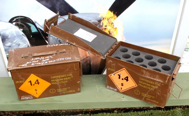 British Army Brown Metal Tool Box .50Cal / 37MM Round Tool Ammo Storage Tin Case
