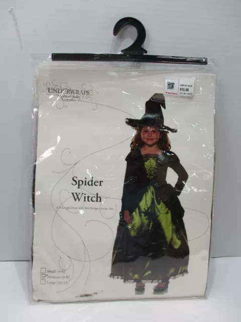 Spider Witch Costume Girls Medium 6-8 Dress Hat Underwraps Halloween New