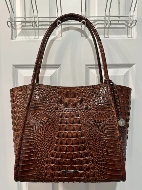 Brahmin Large Crocodile Embossed Pecan Brown Melbourne Leather Bailee Tote