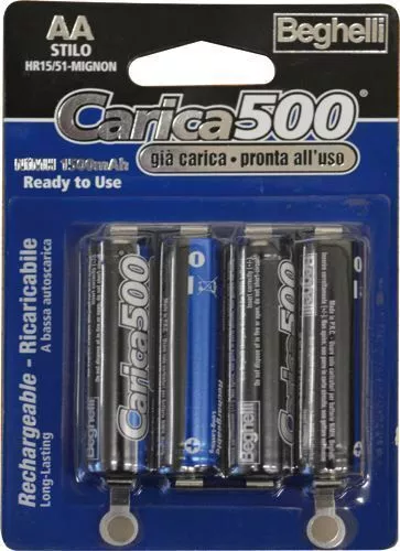 BATTERIE RICARICABILI STILO AA Mod. CARICA500 BEGHELLI  Blister 4 pz