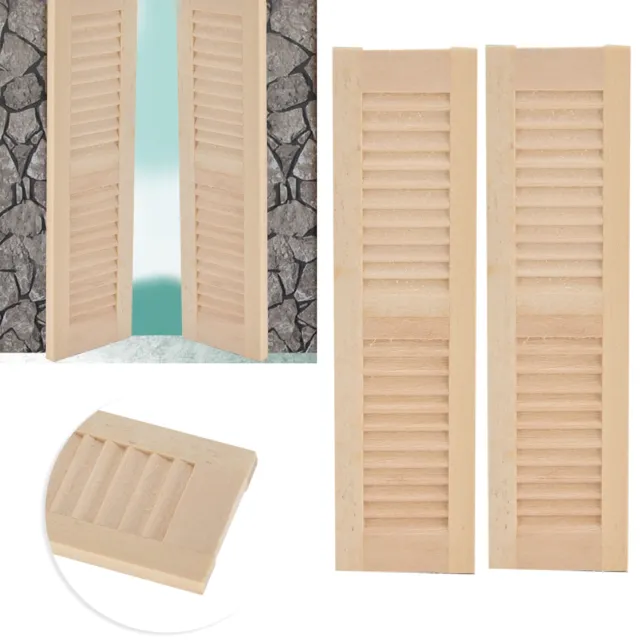 Wooden Shutters 2pcs Non-Toxic Dollhouse Accessories 1:12 11.6 X 3 X 0.4cm For