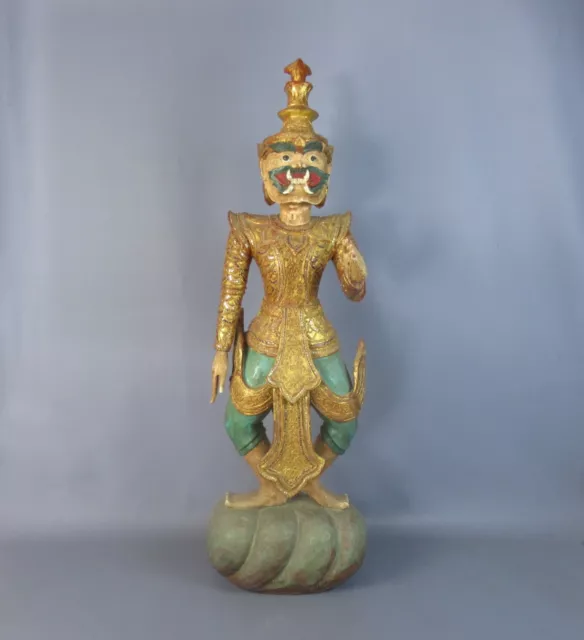 Statue Von Tempel Antike Skulptur Thai Holz E Mosaik XIX Sec