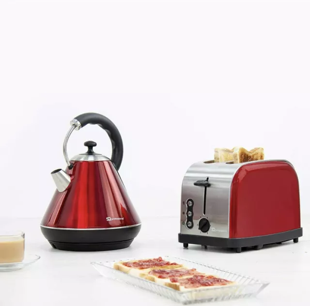 SQ Professional Dainty Breakfast Kettle & 2 Slice Toaster Set Ruby Red