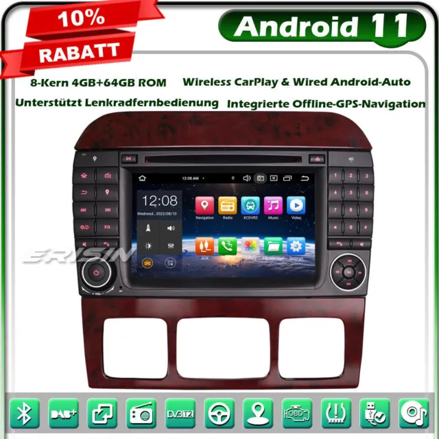 64GB ROM Android 11 Autoradio GPS Navi für Mercedes S/CL Klasse W220 W215 DSP CD