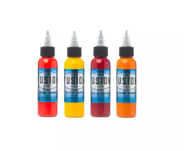 Flame Autumn Set - FUSION Tattoo Inks - 4 Red Orange Colors - 1/2 oz Bottles