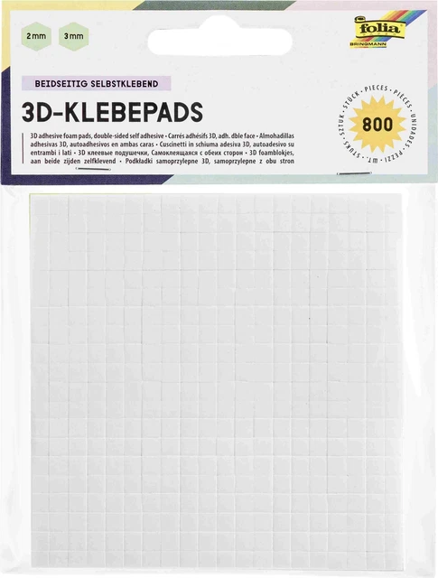 Folia 3D Klebepads, 800 Stück, 5x5mm, in 2 und 3mm Stärke, beidseitig...