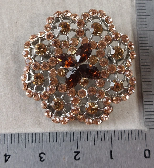 Broche Ancienne Strass Argenté - Bijou Vintage En Métal Argenté, Occasion