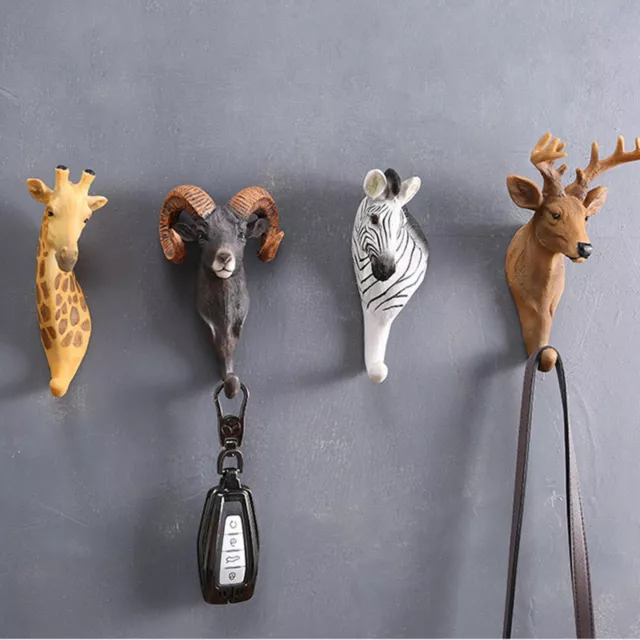 Animal Hooks Wall Hanger Resin Single Giraffe Elephant Head Hook Home Decoration 2