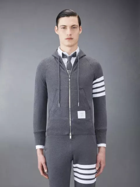 Thom Browne Classic Loopback 4-Bar Full Zip Hoodie Dark Grey Sz 00 (XXS)