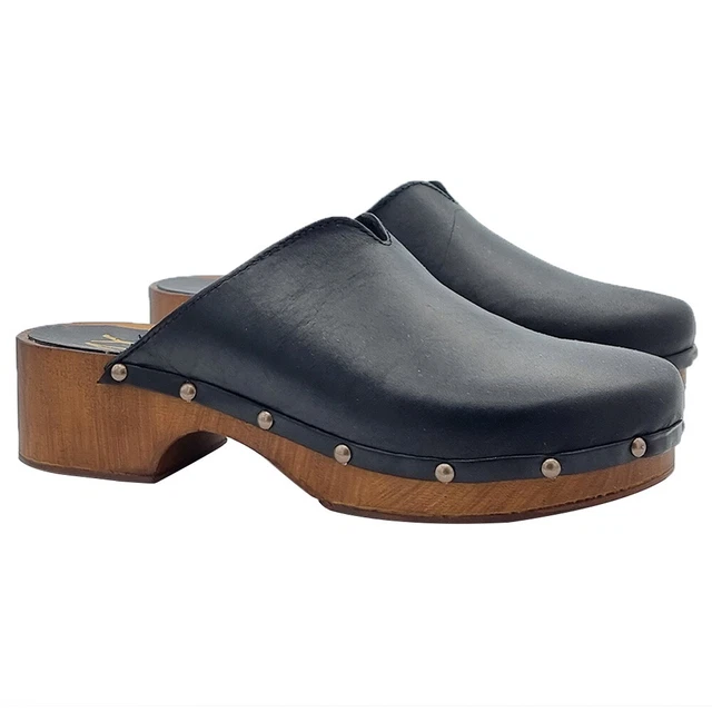 Mule Suédois Noir en Cuir Talon 4 CM - Made IN Italy - MY251 NERO