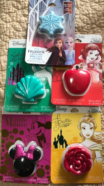 5 Disney Princess Lip Gloss Ariel, Belle, Minnie, Snow White, Frozen