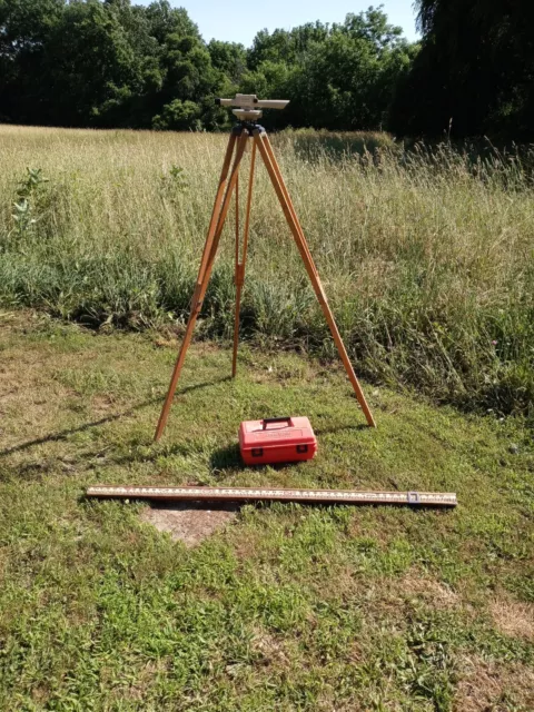 David White LP6-20 Surveyor Leveling Scope, Case, Tri-Pod Stand, Ruler