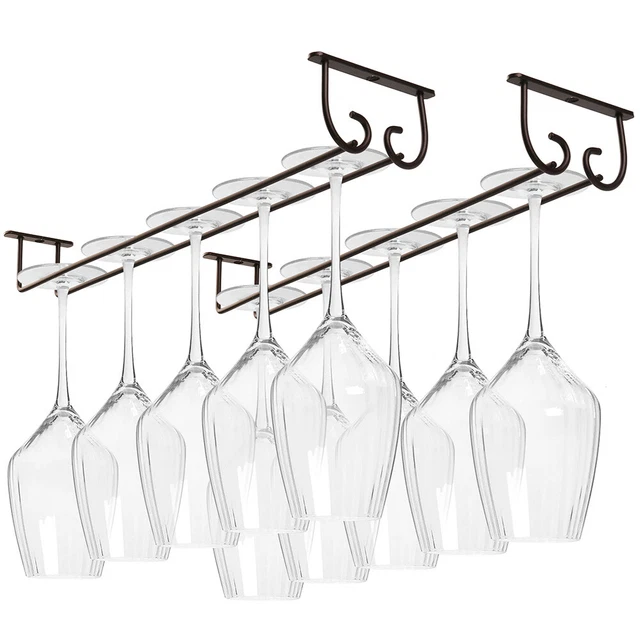 2PCS 17'' Wine Glass Rack Under Cabinet Shelf Bar Holder Stemware Storage Hanger