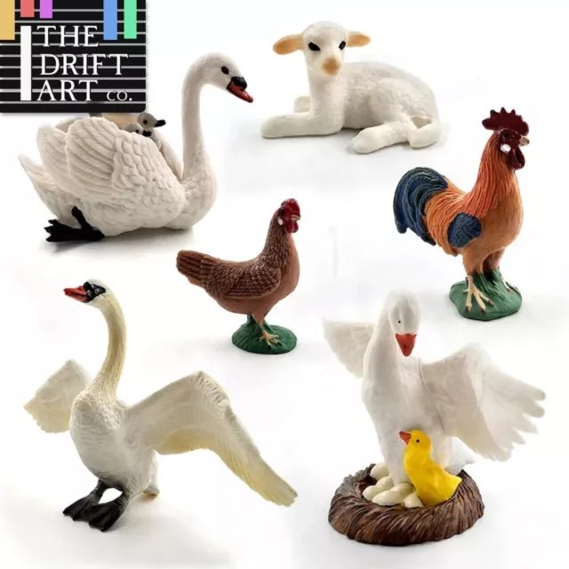 1pc Little Lamb Swan Rooster Chicken Sheep Animal Miniature Art Toy Figure Doll