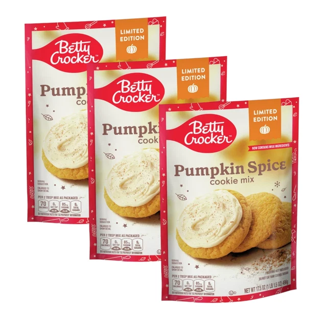 BETTY CROCKER PUMPKIN Spice COOKIE MIX (3 bags) 17.5 Oz ea Limited JUL