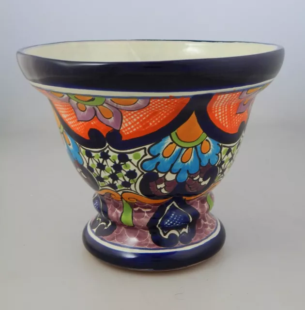Mexican Ceramic Footed Planter Pot Garden Hand painted Talavera # 18