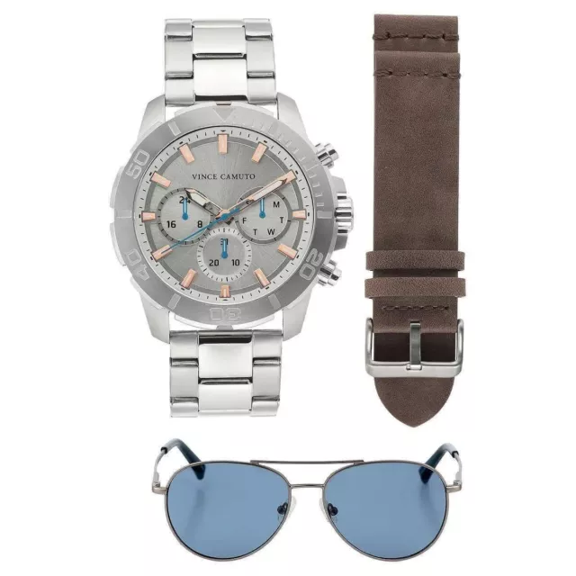 Vince Camuto Chronograph Stainless Steel Men's Watch and Sunglasses Gift Set NEW 2