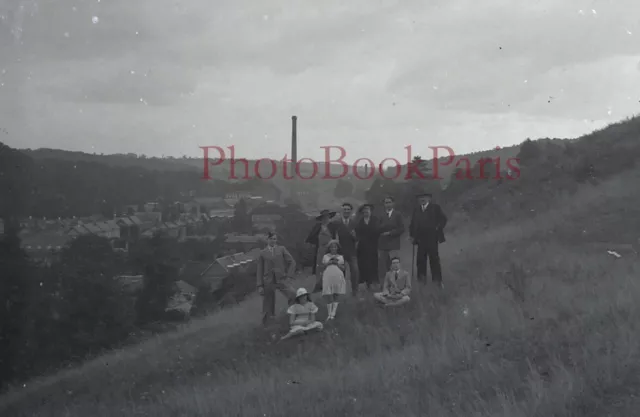 Famille Campagne c1930 Photo NEGATIVE Plaque de verre Stereo Vintage V33L25n32