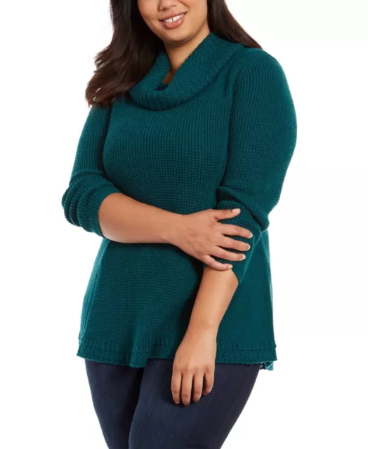 MSRP $57 Style & Co Plus Size Cowl-Neck Sweater Green Size 0X )