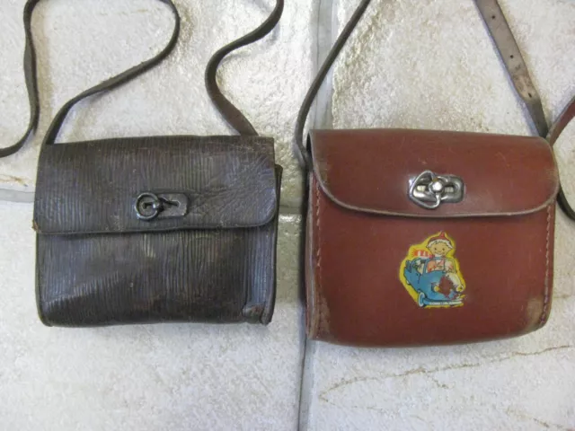 2 X ALTE Brottasche Kindergarten DDR Schule Leder 40er / 60er Jahre EUR