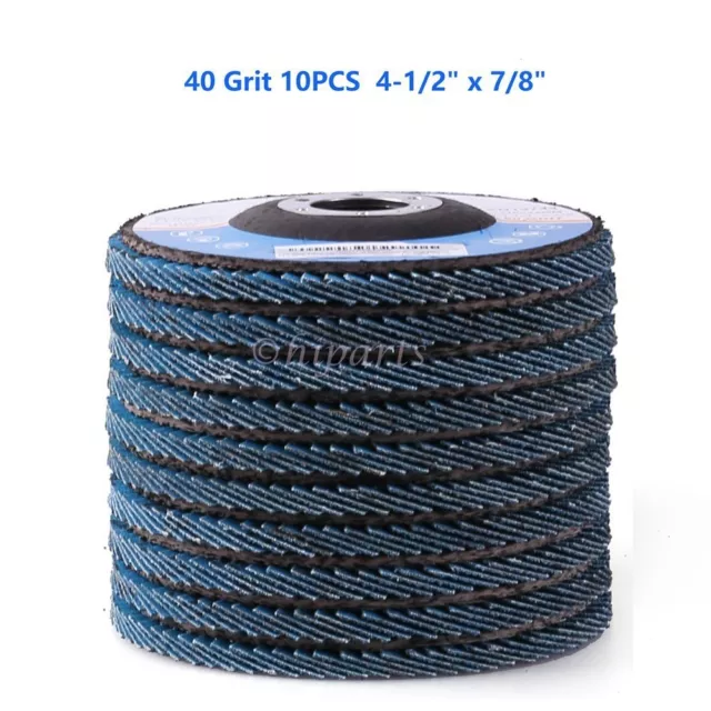 10PCS 40 Grit 4-1/2" 4.5" x 7/8" Zirconia Flap Disc Angle Grinder Sanding Wheel