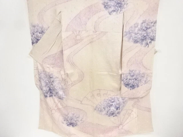83245# Japanese Kimono / Antique Furisode / All Shibori / Folding Fan With Peony